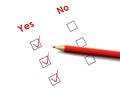 Yes no check box with red pen Royalty Free Stock Photo