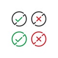 Yes or no, check mark and x, tick and wrong. Vector icon template