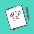 Yes no checked with red marker line on notebook Royalty Free Stock Photo