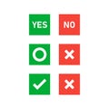 Yes no circle cross and checkmark isolated buttons or symbols. True or wrong signs Green and red color Royalty Free Stock Photo