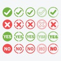 Yes and No circle icons in silhouette and outline set Royalty Free Stock Photo
