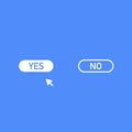 Yes or no click glyph icon. Accept and decline buttons. Hand pressing button