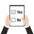 Yes no , concept of motivation, voting, test, positive answer, poll, selection, choice modern vector illustration design on white