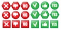 Yes and no icon set. Red and green. Geometric shapes. Flat style. Social media button. Vector illustration. Stock image. Royalty Free Stock Photo