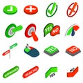 Yes or No icons set, isometric 3d style Royalty Free Stock Photo