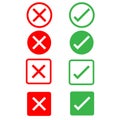 Yes or no icons on white background. flat style. set of mark buttons icon for your web site design, logo, app, UI. green check Royalty Free Stock Photo