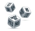 Yes or no or maybe dice rolling chance vector illustration, make a decision and say concept.