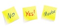 Yes / No / Maybe / yellow note pages / vector