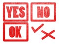 Yes no ok and check cross mark text sign label stamp. Royalty Free Stock Photo