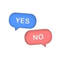 Yes or no speech bubbles. 3D survey reaction icon. Cancellation icons, confirmed of false rejection, accepted, decline, remove, cl Royalty Free Stock Photo