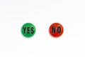 Yes No text on colored button against white background. Royalty Free Stock Photo