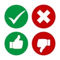 Yes, No, Thumbs up and down icons. Green and red thumb icon up and down