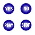 Yes no tick and play,stop buttons in blue color isolated on white background Royalty Free Stock Photo