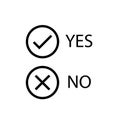 Yes, no vector signs. Tick and cross black icons.