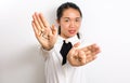 Yes or No? Words on businesswoman hands