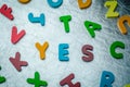 YES word with colourful alphabet blocks made of wooden. Business Royalty Free Stock Photo