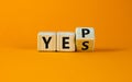 Yes or yep symbol. Turned a cube, changed the word `yes` to `yep`. Beautiful orange background. Copy space. Business, motivati