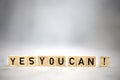 Yes you can text wooden cubes . Positive thinking, motivation, attitude and confidence concept. bright background Royalty Free Stock Photo