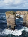 Yesnaby Castle sea stack and cliffs. Orkney islands. Scotland.