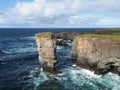 Yesnaby Castle sea stack and cliffs. Orkney islands. Scotland.
