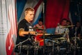 Yessentuki, Stavropol Territory / Russia - August 12, 2017 : drummer Craig Blundell. musician on stage playing drumsticks on