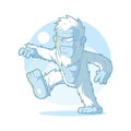 Yeti character walking on the snow vector illustration.