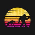 Yeti and cheetah sunset retro vector illustration Royalty Free Stock Photo