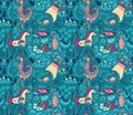 Fantastic creatures, animals pattern. Vector cute background