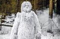 Yeti fairy tale character in winter forest. Outdoor fantasy photo.