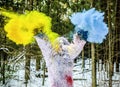 Yeti fairy tale character in winter forest. Outdoor fantasy photo.