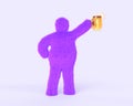 Yeti with hand up and glass mug of beer with foam 3d render. Bigfoot character, cartoon hairy man in fluffy costume for Royalty Free Stock Photo