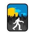 Yeti and mountains symbol. Bigfoot and forest sign