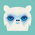 Yeti serious muzzle on a turquoise background. Flat illustration. Digital illustration based on render by neural network Royalty Free Stock Photo