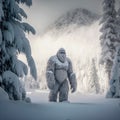 The Yeti is standing on the snow
