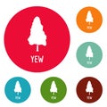 Yew tree icons circle set Royalty Free Stock Photo