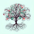 Yggdrasil tree of life in green and red. Soft colors