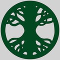 Yggdrasil ash tree green circular vector logo, isolated illustration