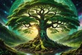 Yggdrasil - The Majestic Tree of Life, Roots Entwined with the Earth, Branches Reaching Towards the Cosmos