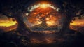 Yggdrasil Tree Of Life And World Tree. Fantasy And Mystic Tree Of Viking Mythology. Autumn Yggdrasil. Generative AI Royalty Free Stock Photo