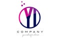 YI Y I Circle Letter Logo Design with Purple Dots Bubbles