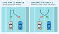 Yield or give way to other vehicle while changing lane. Priority on road infographic.