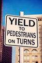Yield on pedestrians on turns Royalty Free Stock Photo