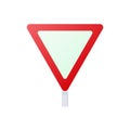 Yield triangular road sign icon, cartoon style