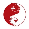 Yin yan fists red and white making one united icon logo