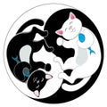 Yin yang with black and white maneki neko cats Royalty Free Stock Photo