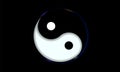 Yin and yang button icon isolated on black background. Spiritual relaxation of modern metallic cosmic for yoga meditation. For