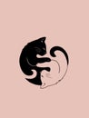 Yin-yang cats digital illustration minimalistic with small details Royalty Free Stock Photo