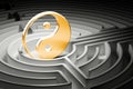 Yin and yang at the center of a maze, way to harmony concept. 3D rendering Royalty Free Stock Photo