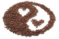 Yin and Yang from coffee with hearts. Royalty Free Stock Photo