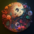 Yin yang design with beautiful flowers